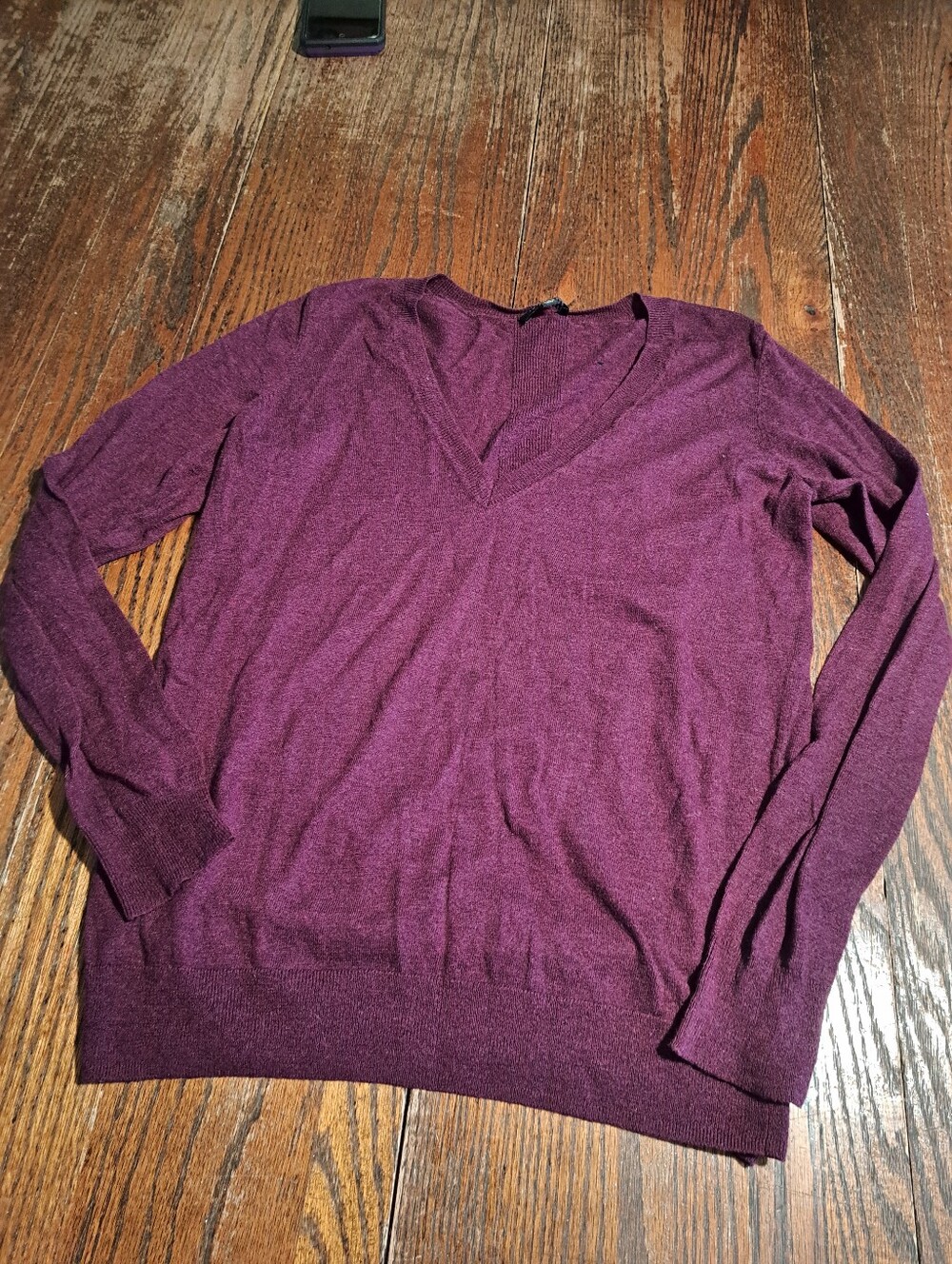 The Limited Burgundy Wool Blend Deep V Neck Thin Knit Sweater Women's Size L GUC